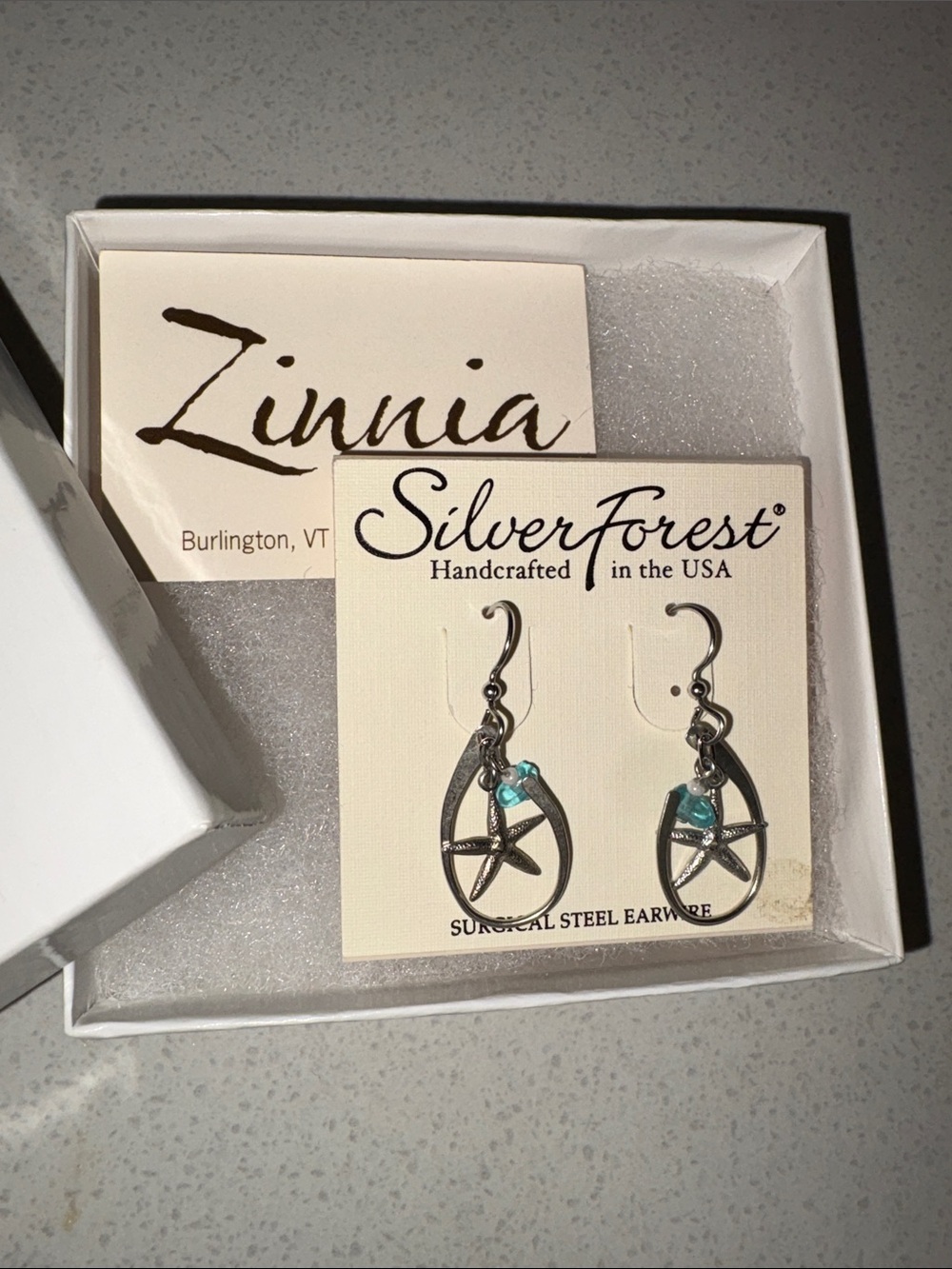 Silver Forest Turquoise Starfish Drop Earrings - Silver
